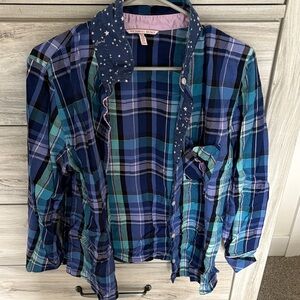 Victoria's Secret Multicolor Plaid Shirt with Starry Collar